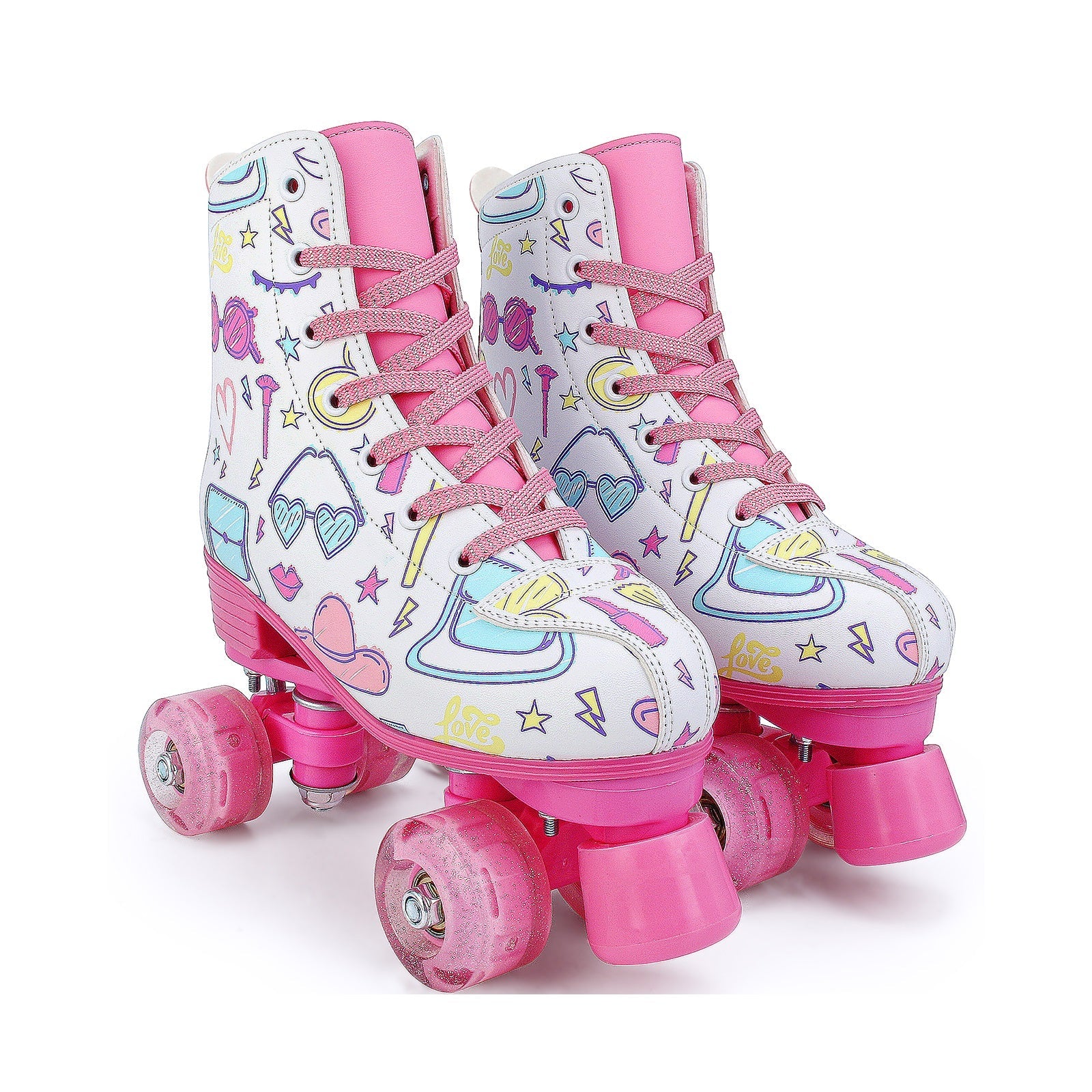 Outdoor PU leather quad roller skates for kids and girls, beginner-friendly