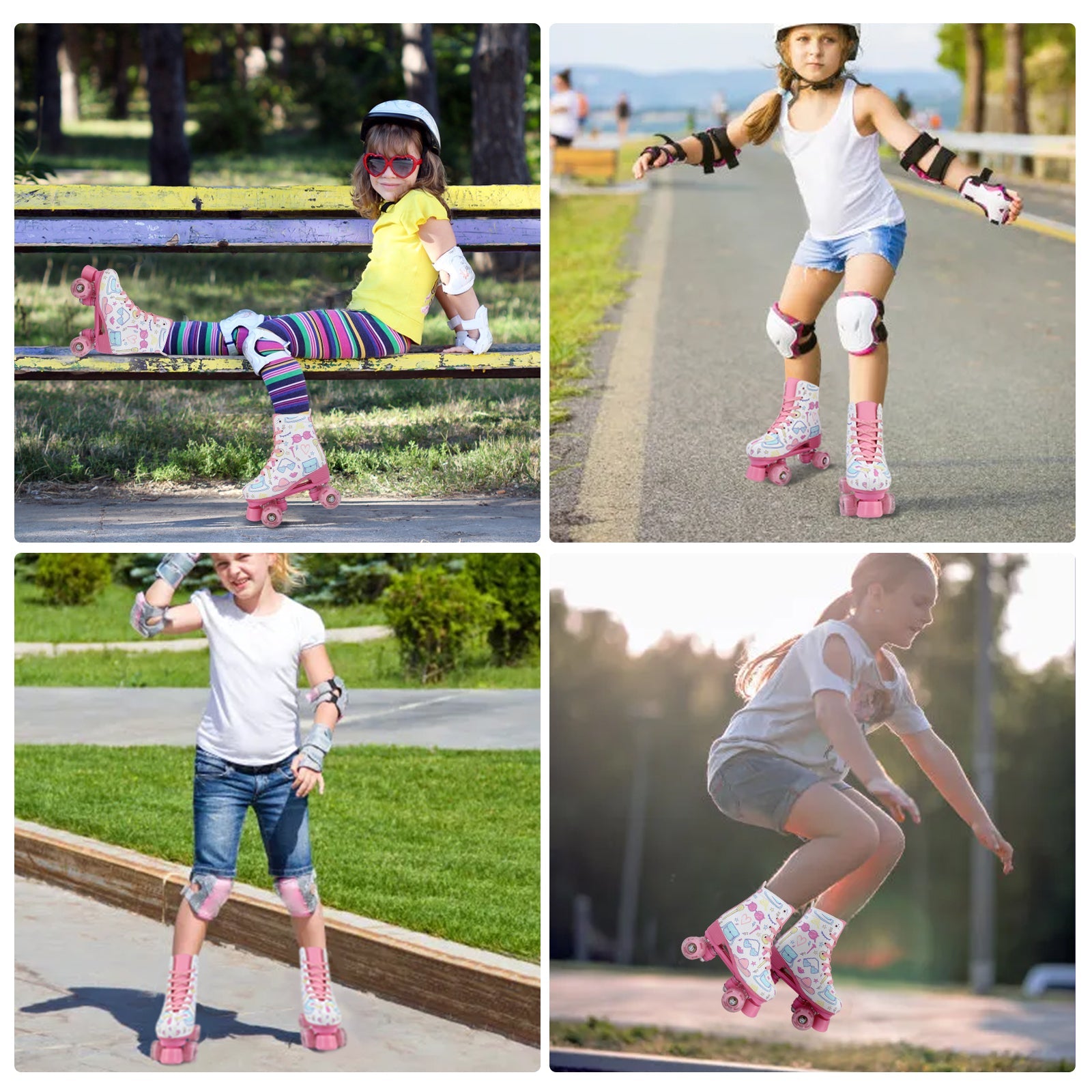 Outdoor PU leather quad roller skates for kids and girls, beginner-friendly