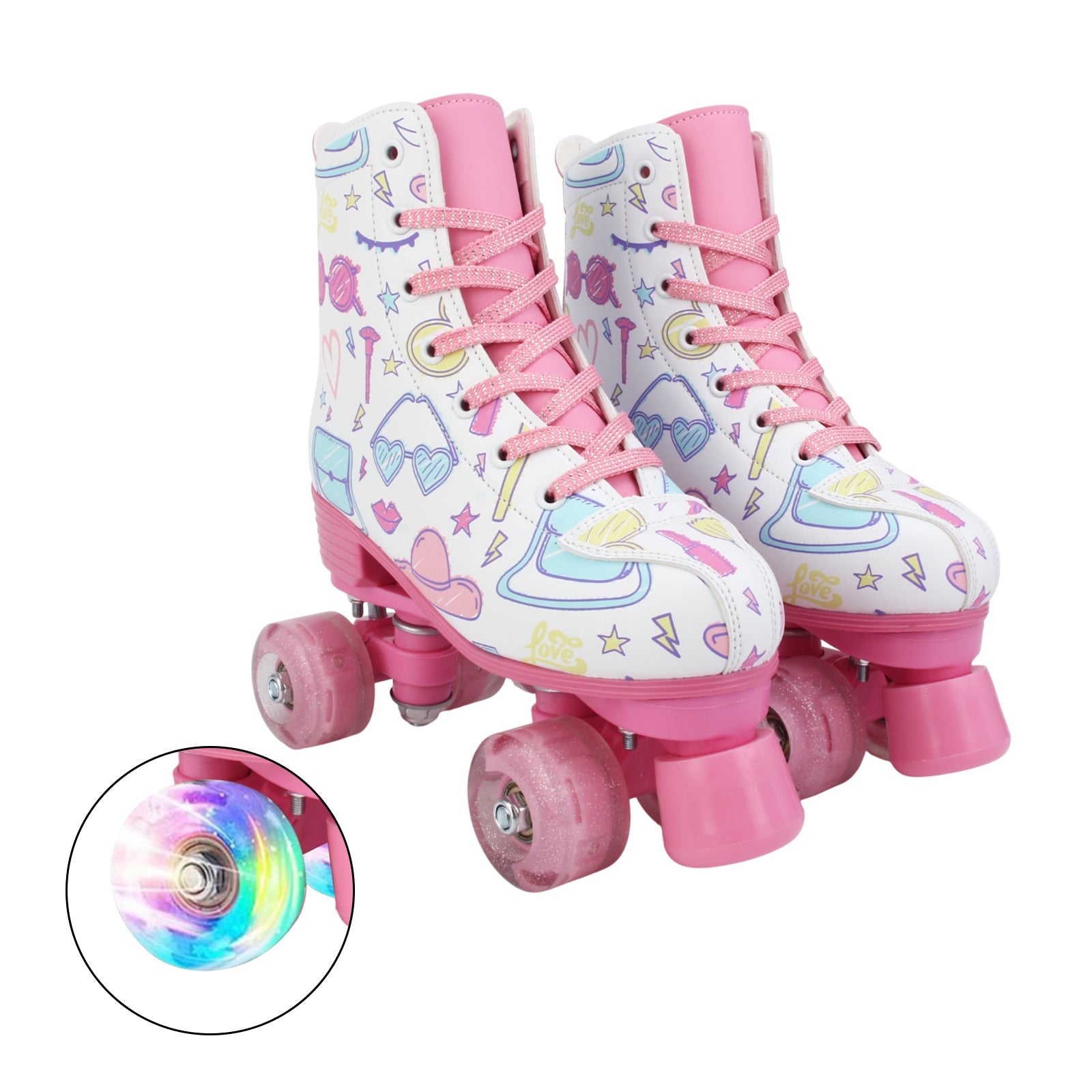 Outdoor PU leather quad roller skates for kids and girls, beginner-friendly