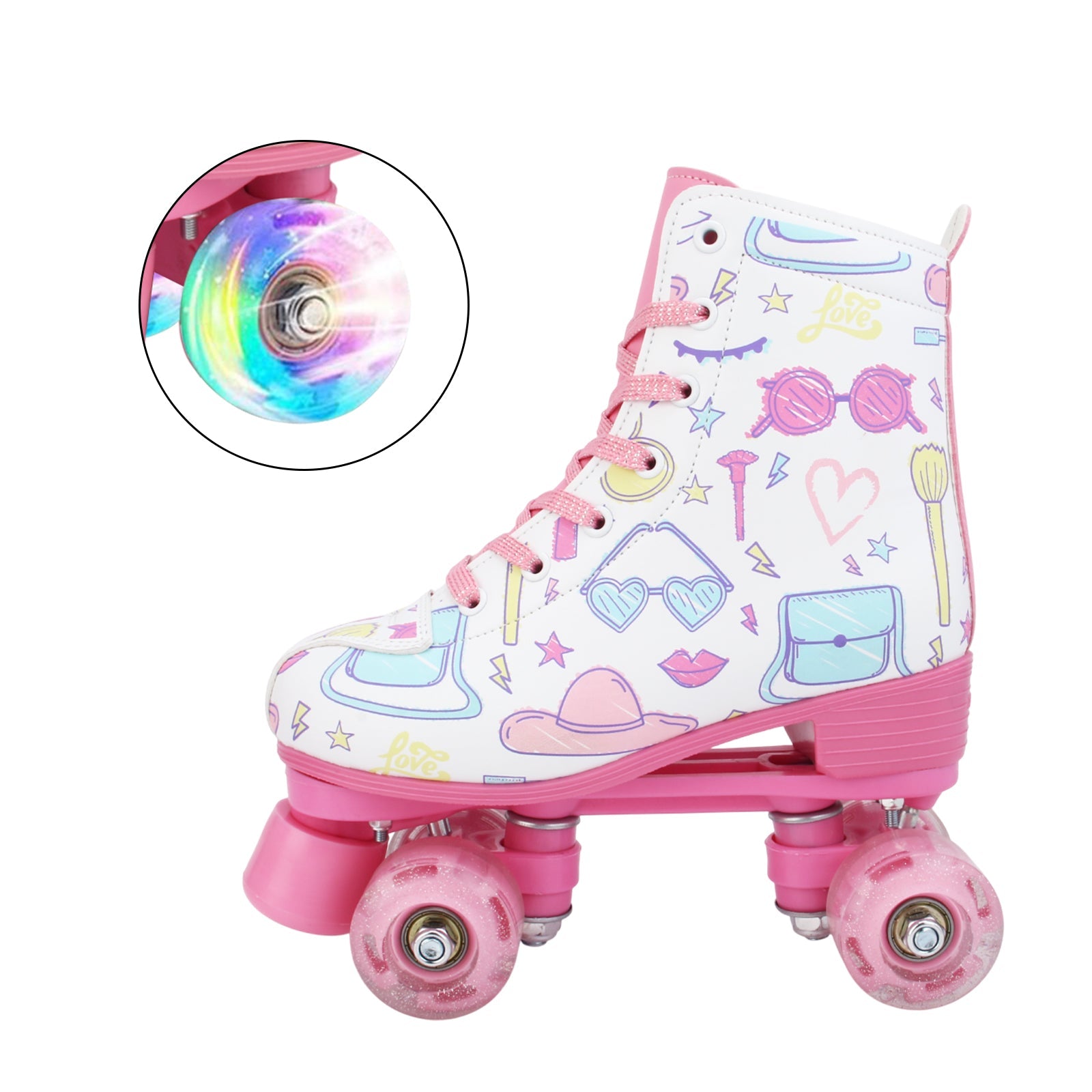 Outdoor PU leather quad roller skates for kids and girls, beginner-friendly