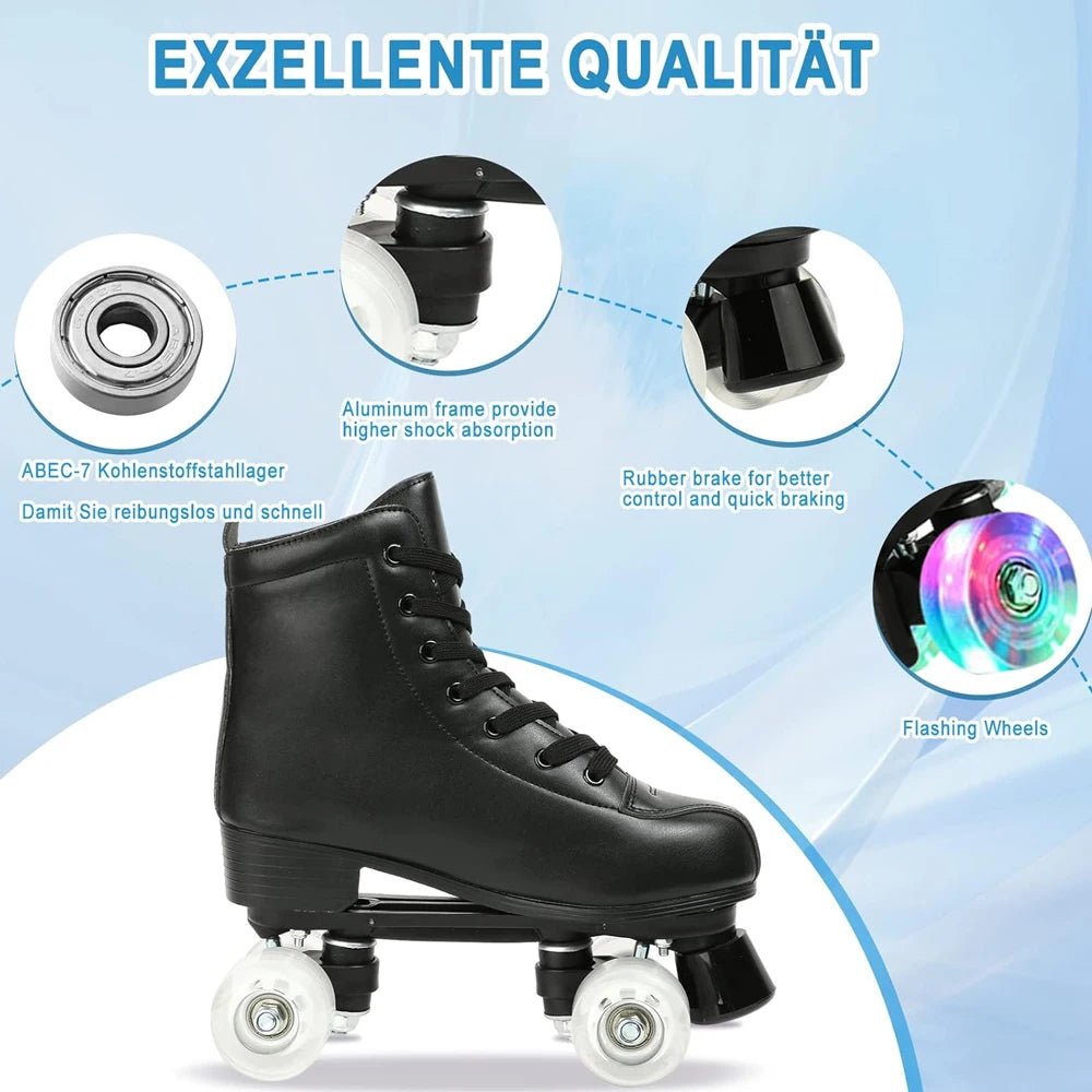Outdoor PU leather quad roller skates for men and women, beginner-friendly skating shoes