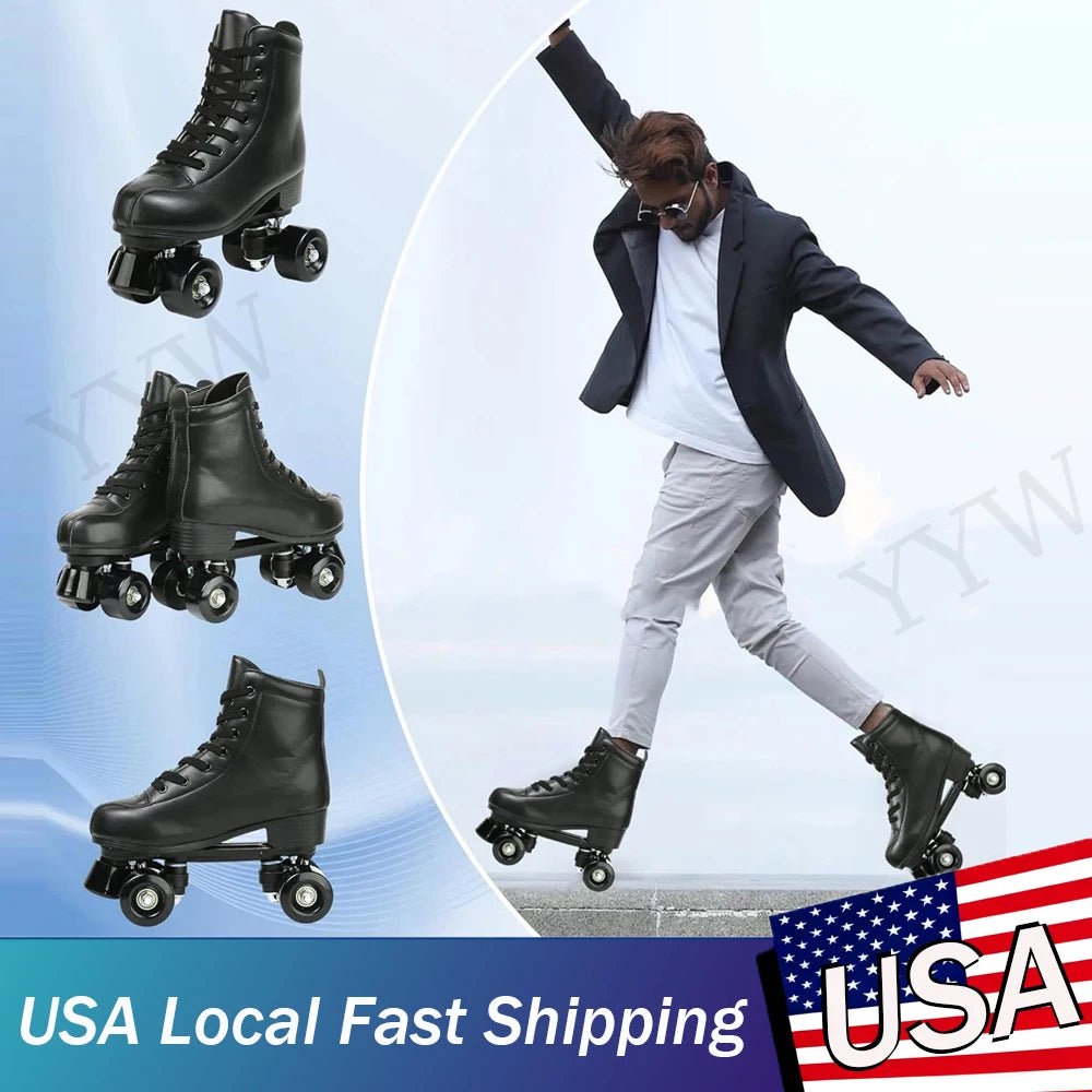 Outdoor PU leather quad roller skates for men and women, beginner-friendly skating shoes
