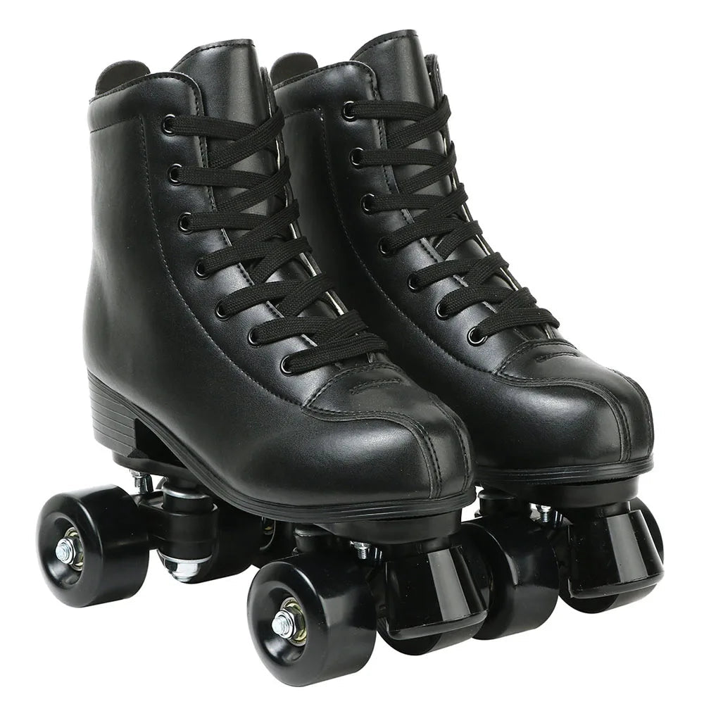 Outdoor PU leather quad roller skates for men and women, beginner-friendly skating shoes