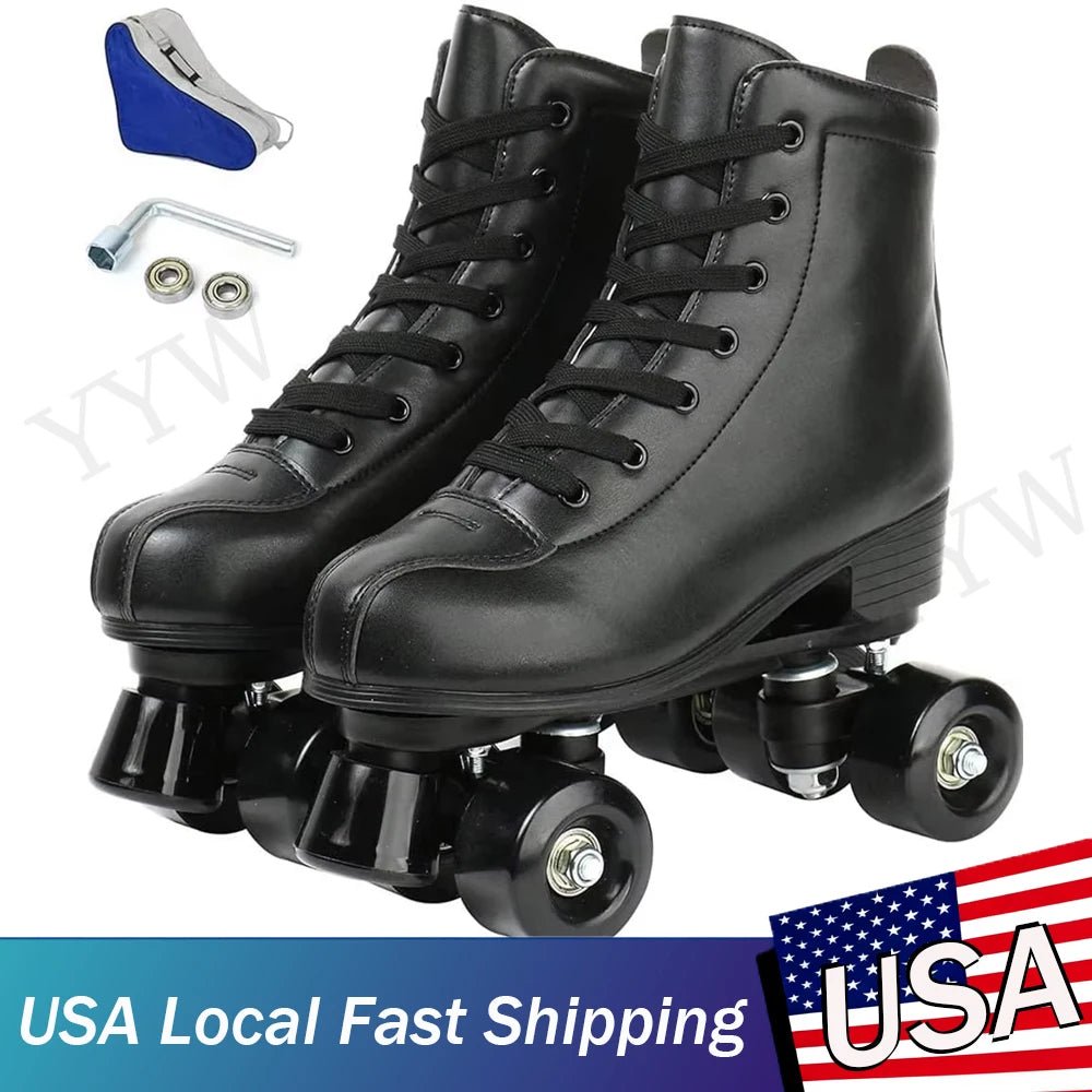 Outdoor PU leather quad roller skates for men and women, beginner-friendly skating shoes
