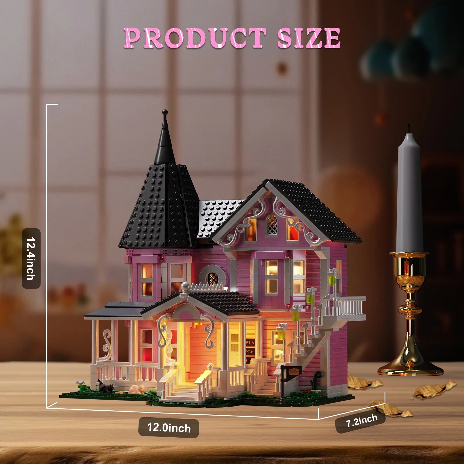 Pink Palace Haunted House building block set with lights, 1349 pieces for kids