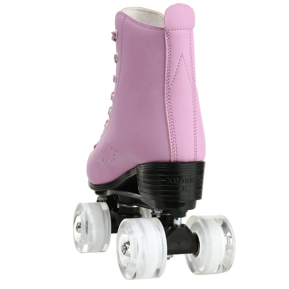 Flash Wheel Pink Roller Skate Sneakers - PU Leather Quad Skates - silverfoxgoods
