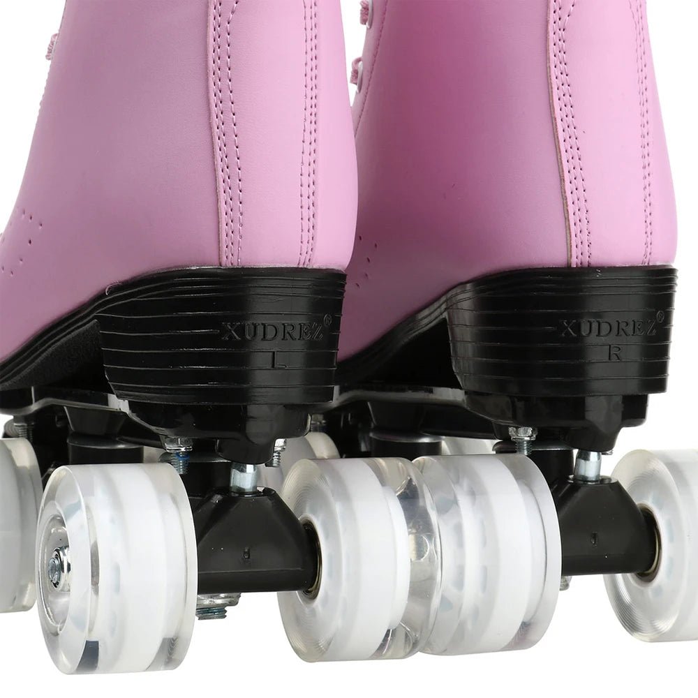 Flash Wheel Pink Roller Skate Sneakers - PU Leather Quad Skates - silverfoxgoods