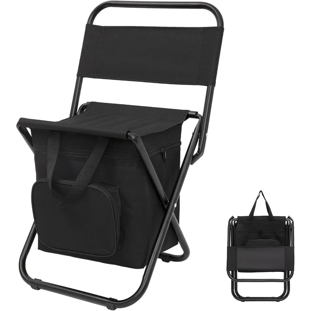 Portable Folding Fishing Chair – Lightweight Backrest Stool with Cooler Bag for Outdoors - silverfoxgoods