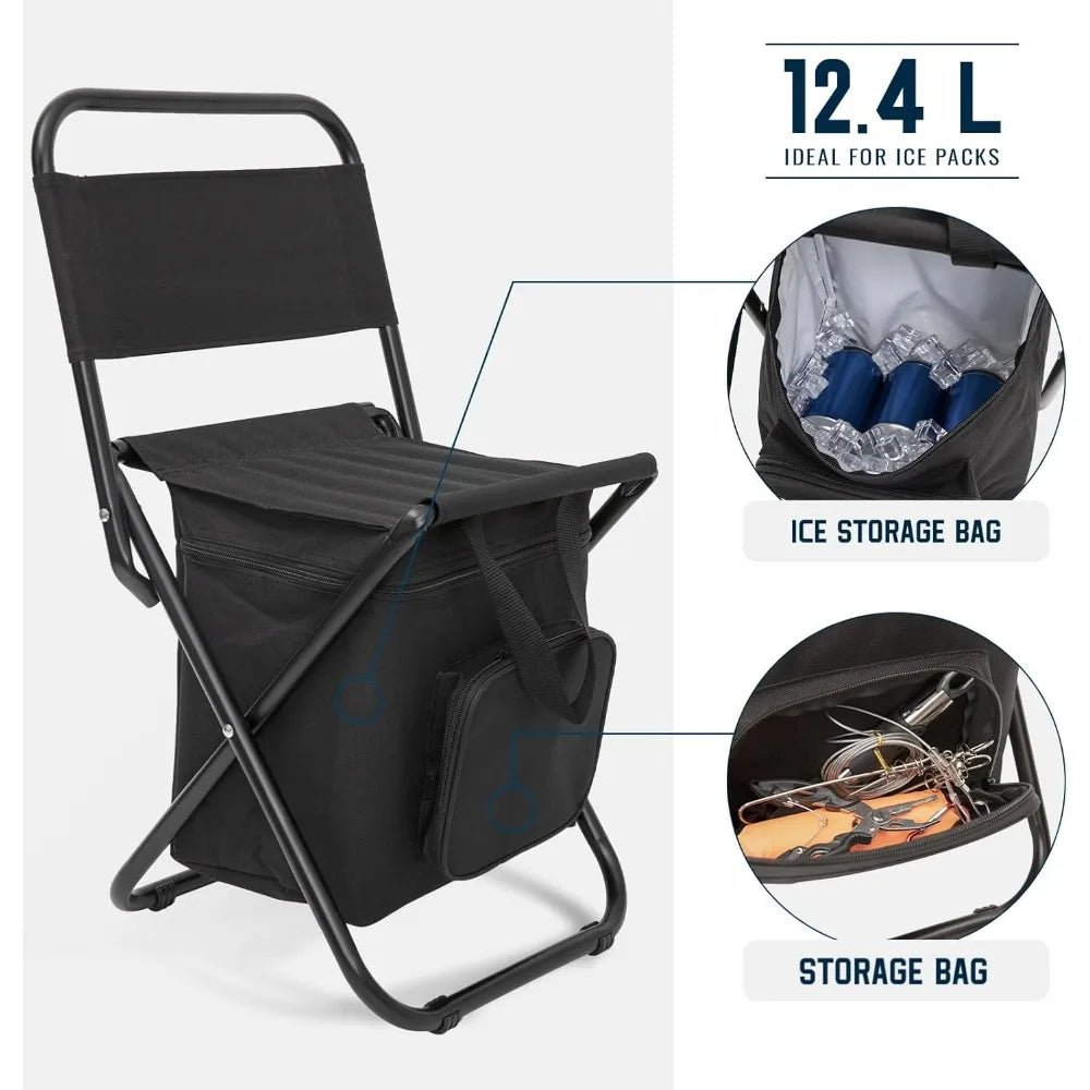 Portable Folding Fishing Chair – Lightweight Backrest Stool with Cooler Bag for Outdoors - silverfoxgoods