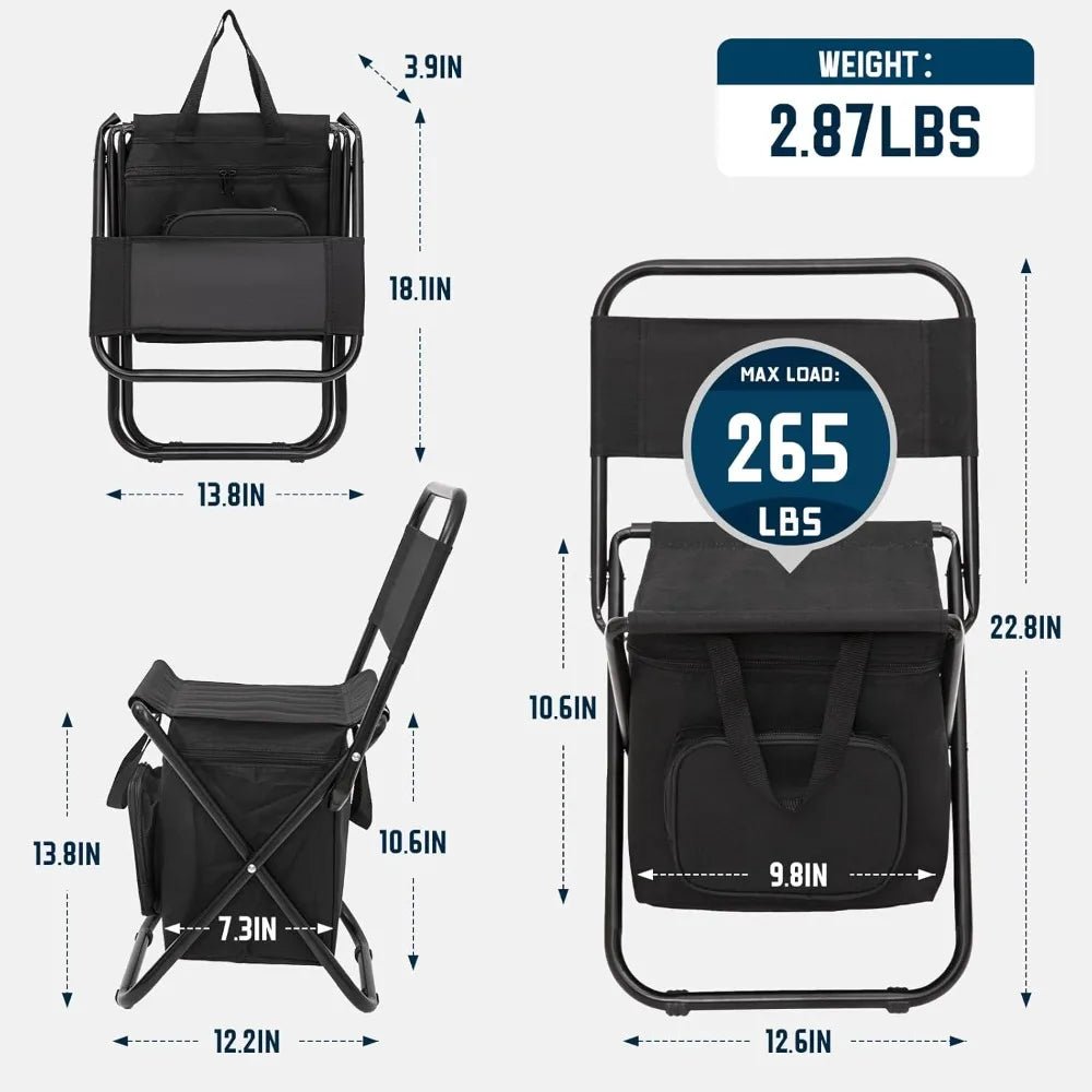 Portable Folding Fishing Chair – Lightweight Backrest Stool with Cooler Bag for Outdoors - silverfoxgoods