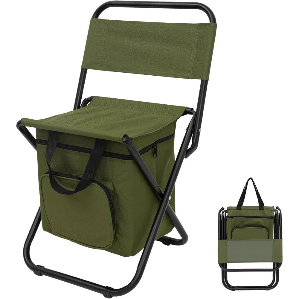 Portable Folding Fishing Chair – Lightweight Backrest Stool with Cooler Bag for Outdoors - silverfoxgoods