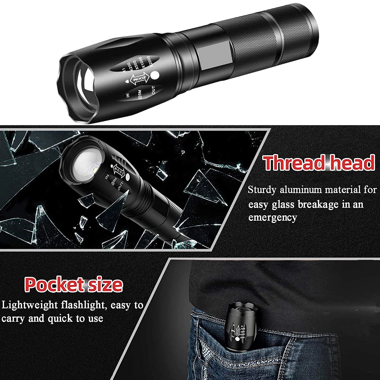 Powerful LED Flashlight Aluminum Alloy Portable Torch USB ReChargeable Outdoor Camping Tactical Flash Light - silverfoxgoods