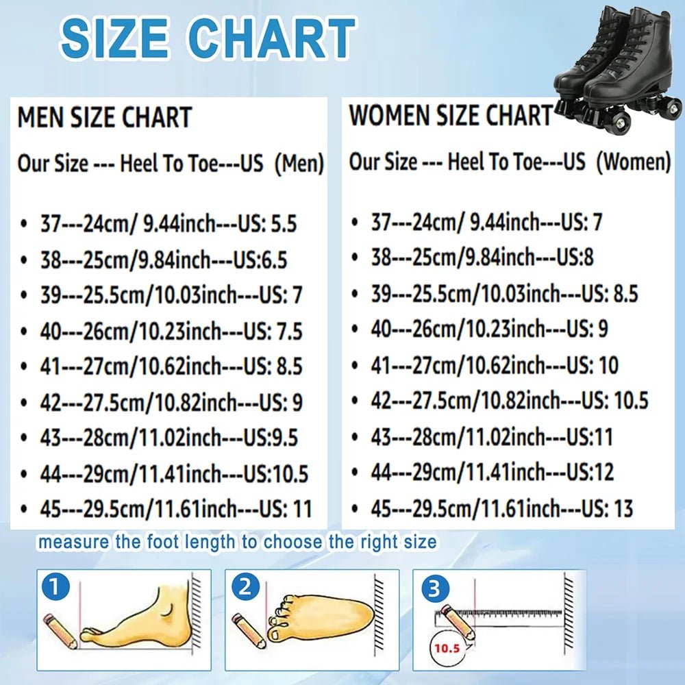 PU leather inline quad roller skates with 4 flash wheels, training and recreational skating sneakers