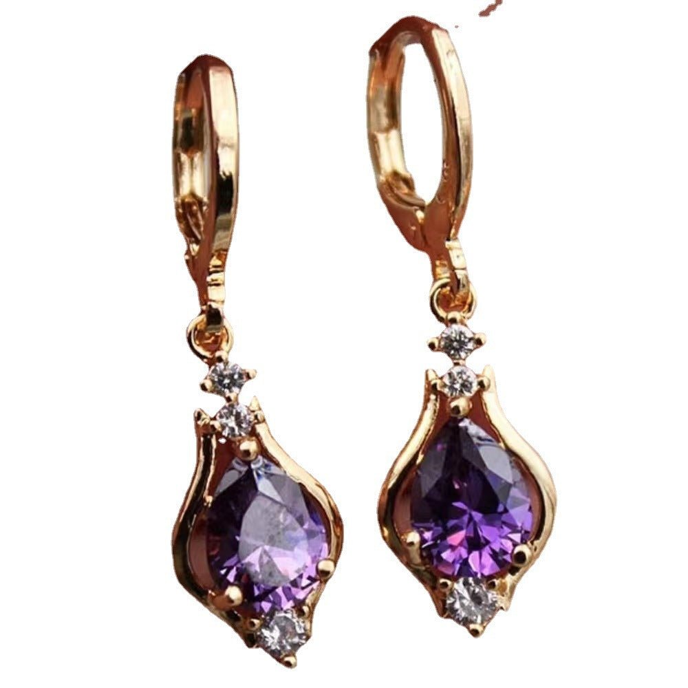 Purple Zircon All - match Drop - shaped Temperament Earrings - silverfoxgoods