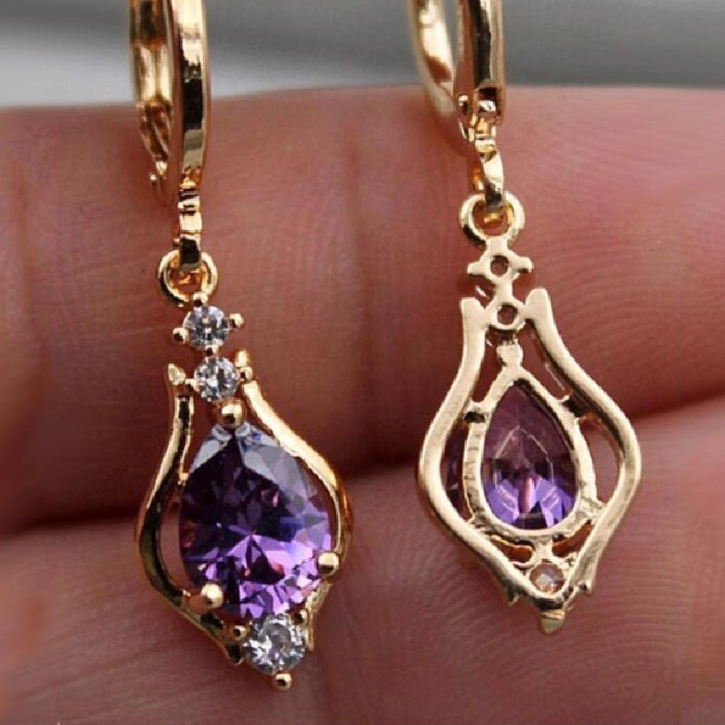 Purple Zircon All - match Drop - shaped Temperament Earrings - silverfoxgoods