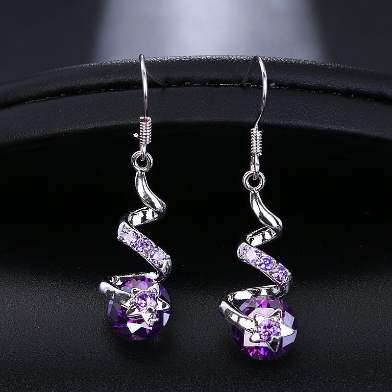 Purple Zircon Spiral Ear Hook Earrings - silverfoxgoods