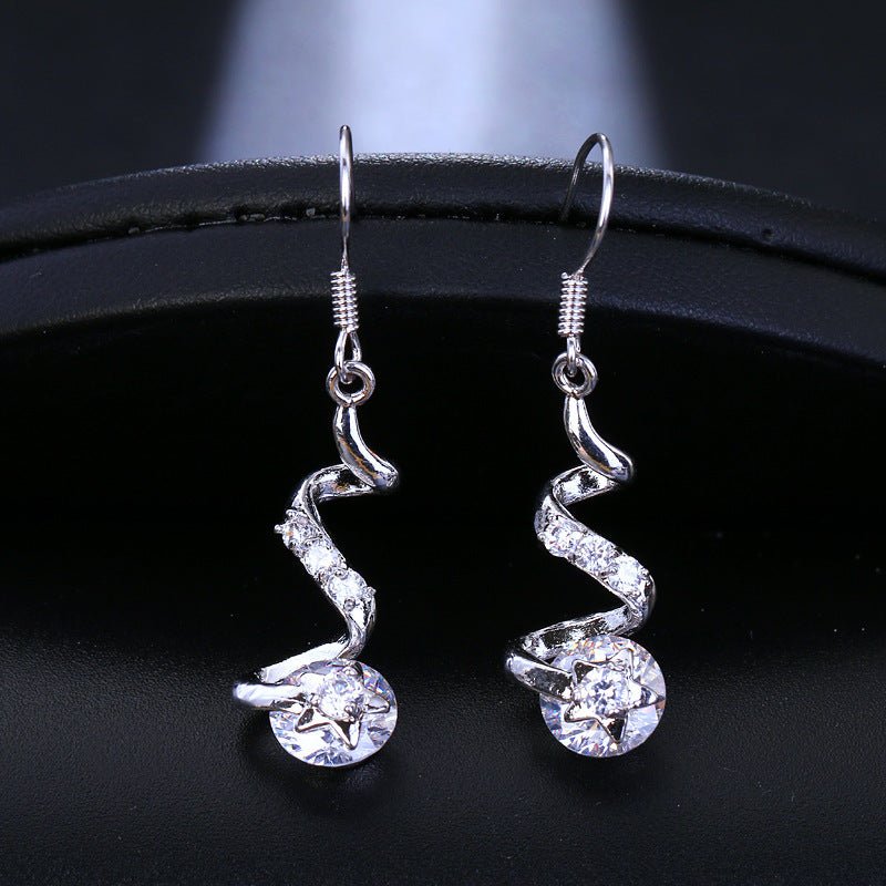 Purple Zircon Spiral Ear Hook Earrings - silverfoxgoods