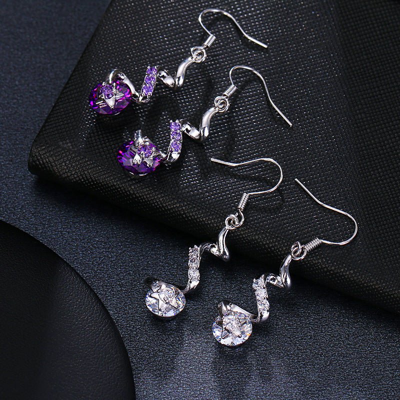 Purple Zircon Spiral Ear Hook Earrings - silverfoxgoods