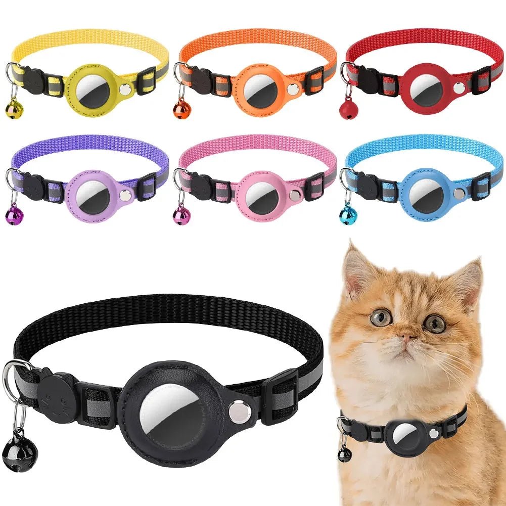 Reflective Cat Collar with Apple AirTag Holder Adjustable and Stylish Design for Kitten Safety - silverfoxgoods
