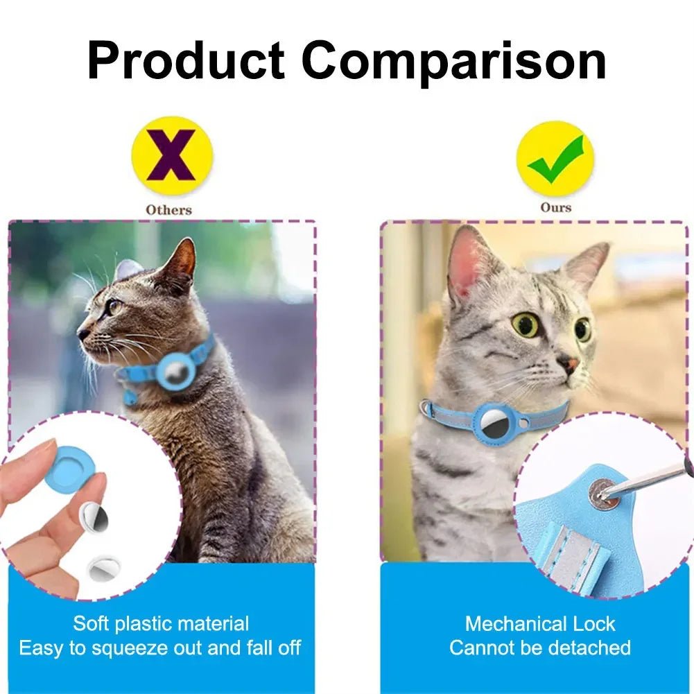 Reflective Cat Collar with Apple AirTag Holder Adjustable and Stylish Design for Kitten Safety - silverfoxgoods