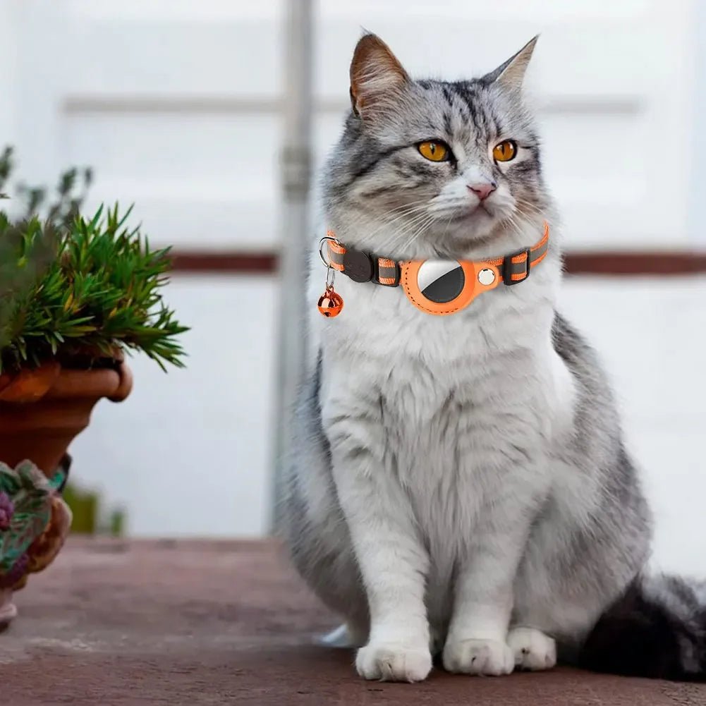 Reflective Cat Collar with Apple AirTag Holder Adjustable and Stylish Design for Kitten Safety - silverfoxgoods