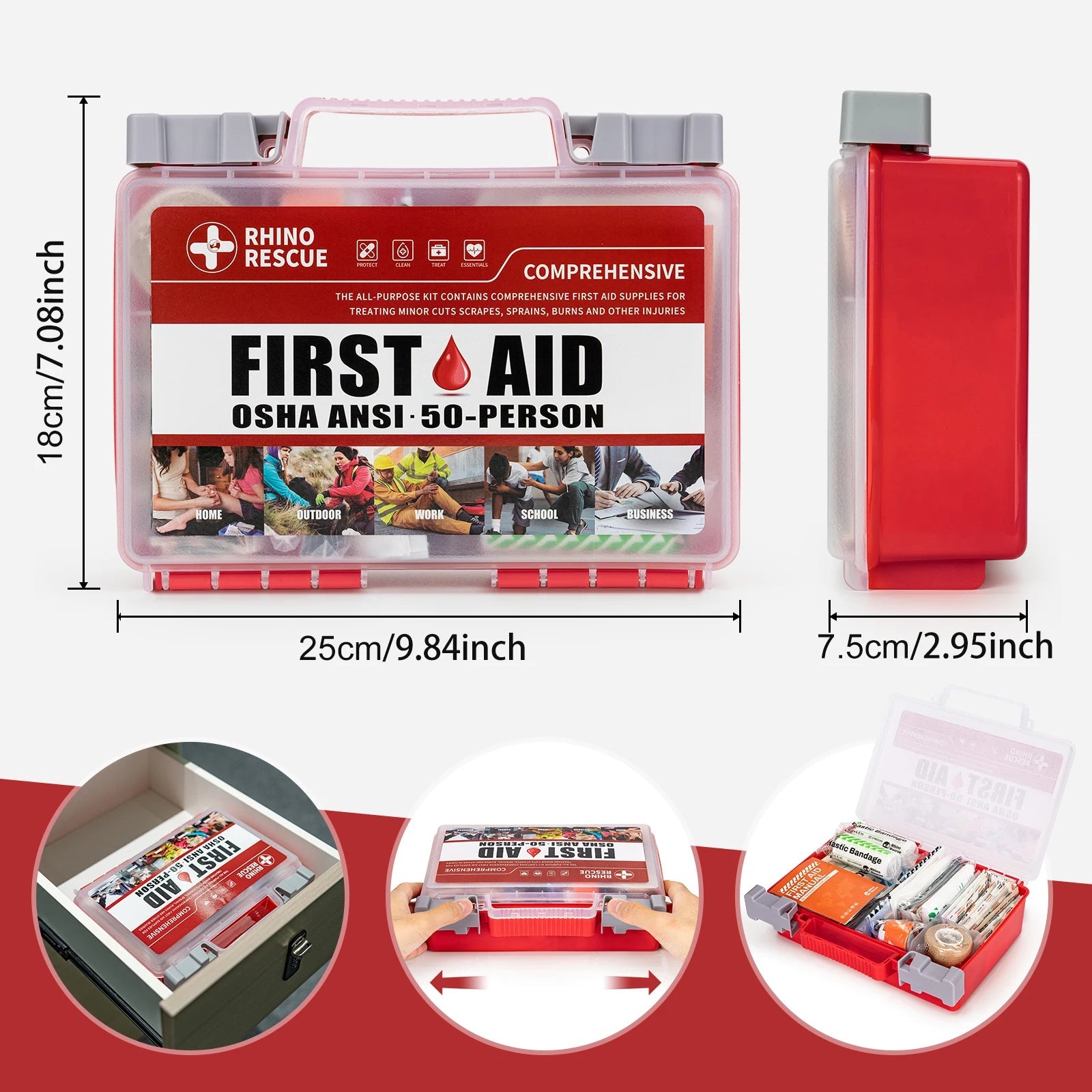 Rhino Rescue First Aid Kit: Home, Office, School, Car, Outdoor, Travel - silverfoxgoods