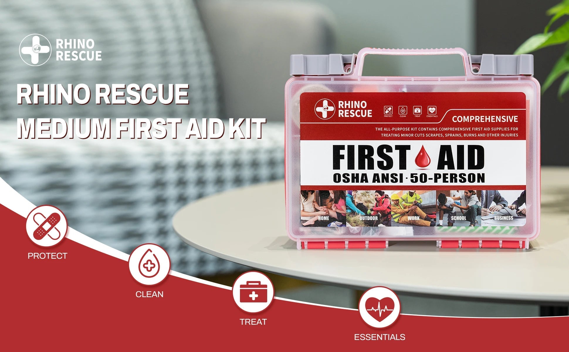 Rhino Rescue First Aid Kit: Home, Office, School, Car, Outdoor, Travel - silverfoxgoods