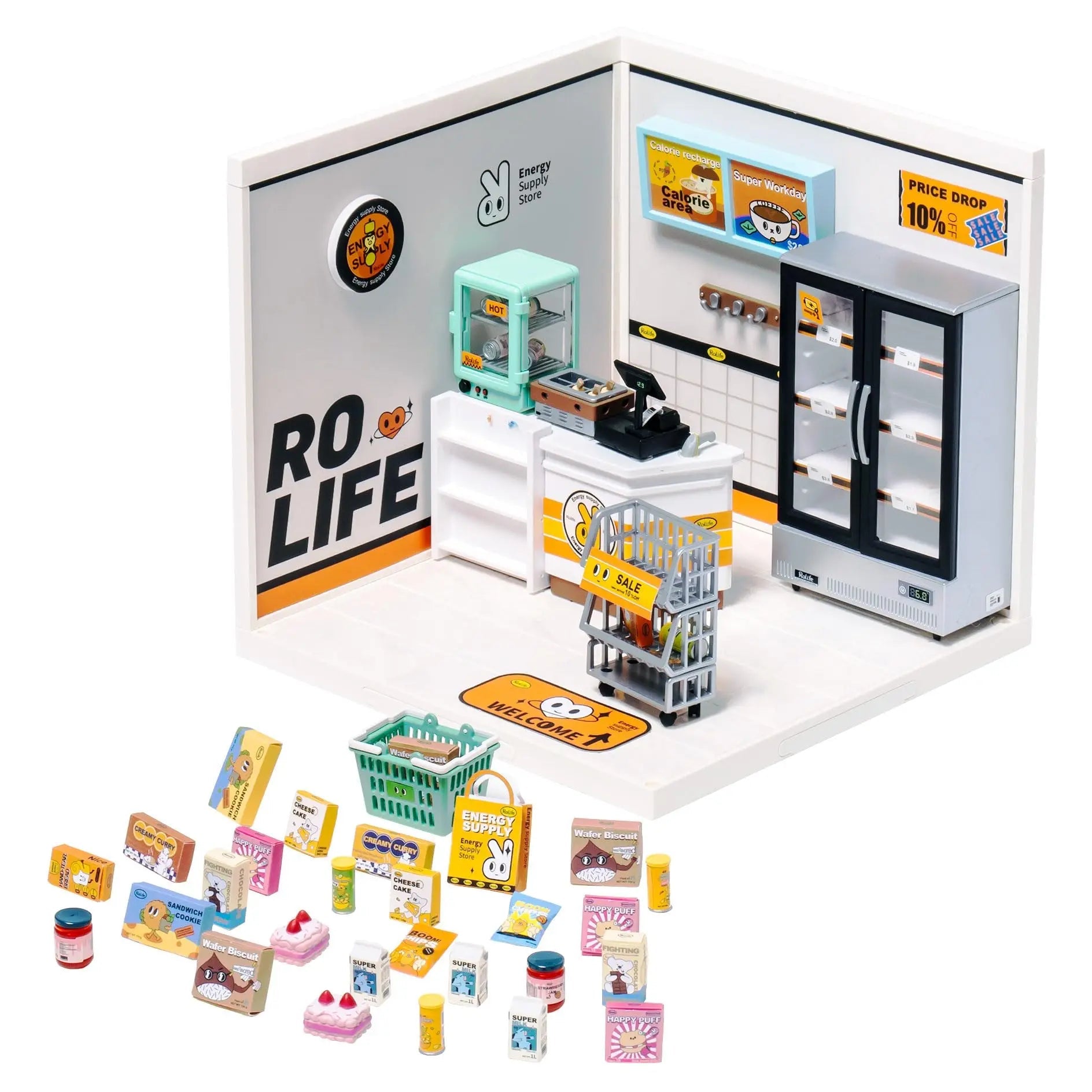 Robotime Rolife Super Creat Plastic DIY Miniature House Cafe Energy Supply Store Funny Toys Building Block Sets for Kids DW003 - silverfoxgoods