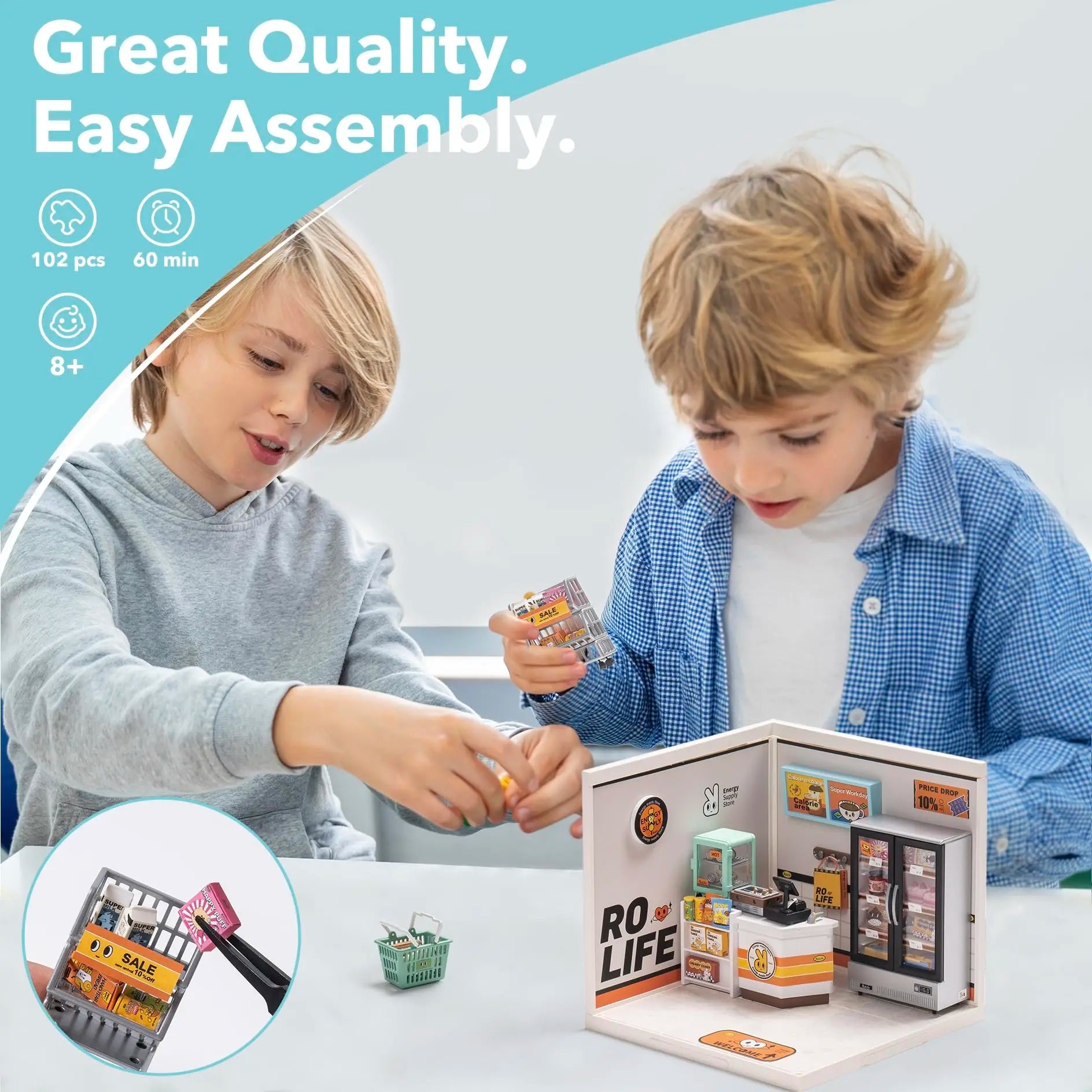 Robotime Rolife Super Creat Plastic DIY Miniature House Cafe Energy Supply Store Funny Toys Building Block Sets for Kids DW003 - silverfoxgoods