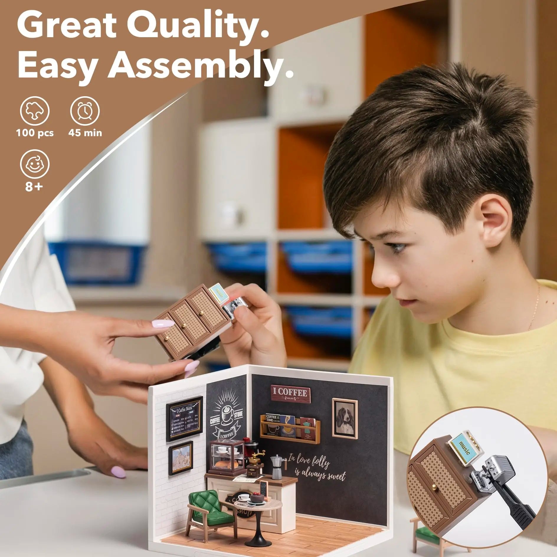 Robotime Rolife Super Creat Plastic DIY Miniature House Cafe Energy Supply Store Funny Toys Building Block Sets for Kids DW003 - silverfoxgoods