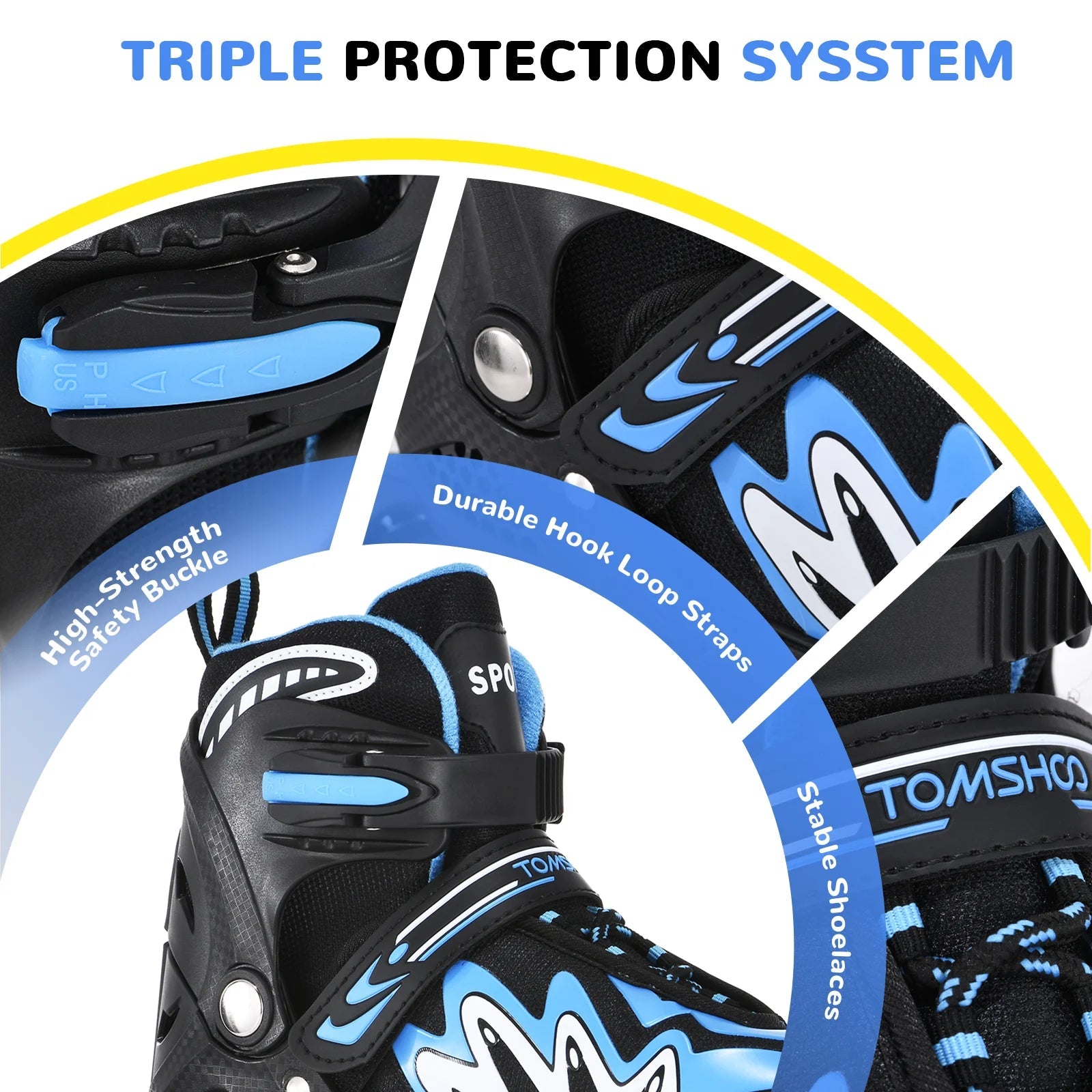 Kids adjustable roller blades with light-up wheels and secure triple closure system for boys and girls