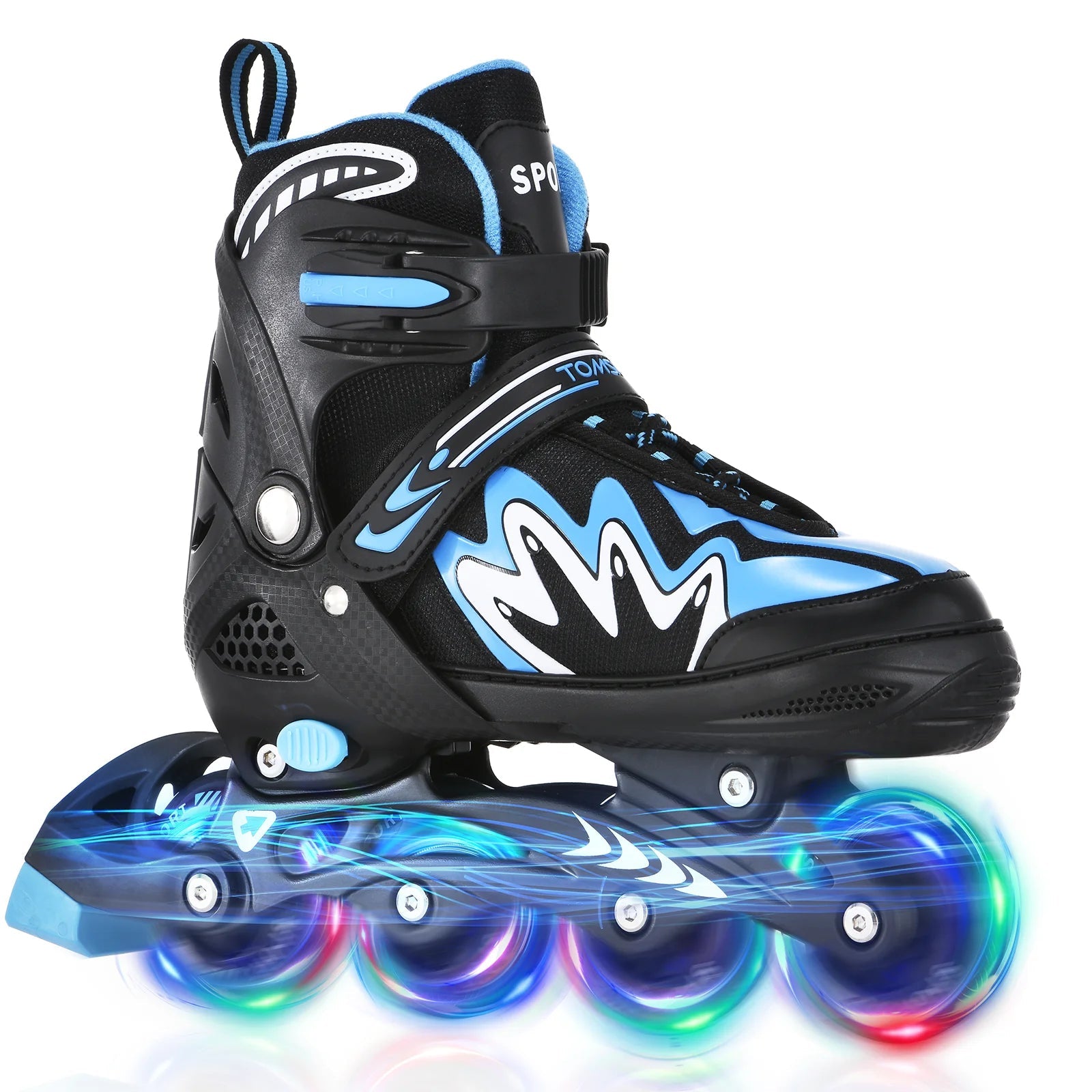 Kids adjustable roller blades with light-up wheels and secure triple closure system for boys and girls