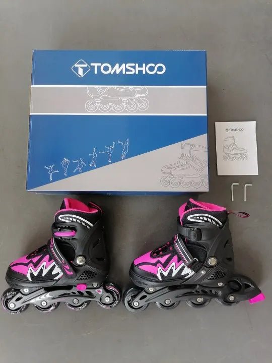 Kids adjustable roller blades with light-up wheels and secure triple closure system for boys and girls