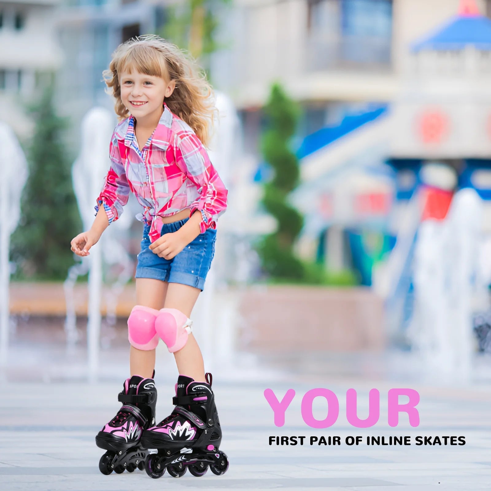 Kids adjustable roller blades with light-up wheels and secure triple closure system for boys and girls