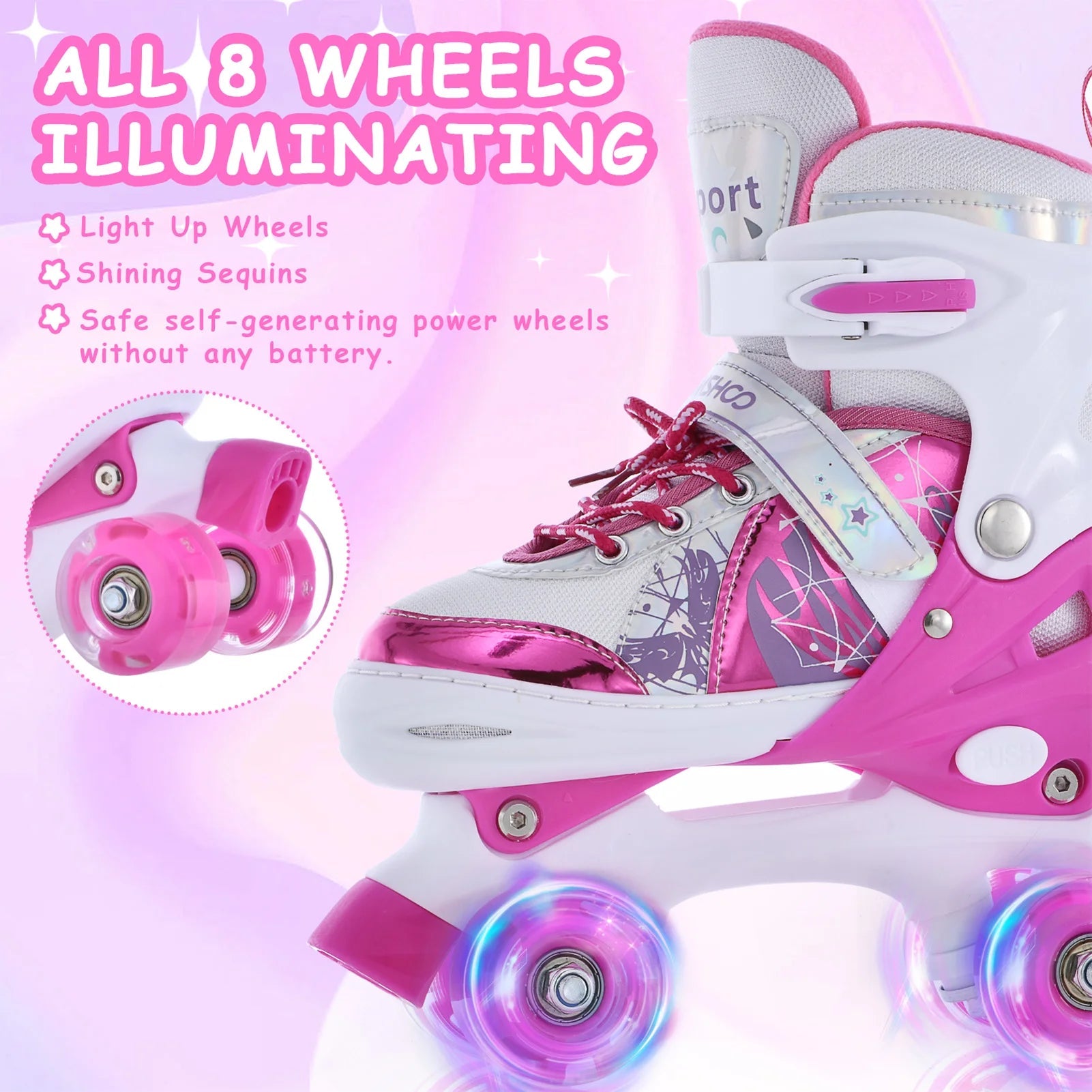 Adjustable Light-Up Roller Skates for Kids Girls and Boys Outdoor Fun