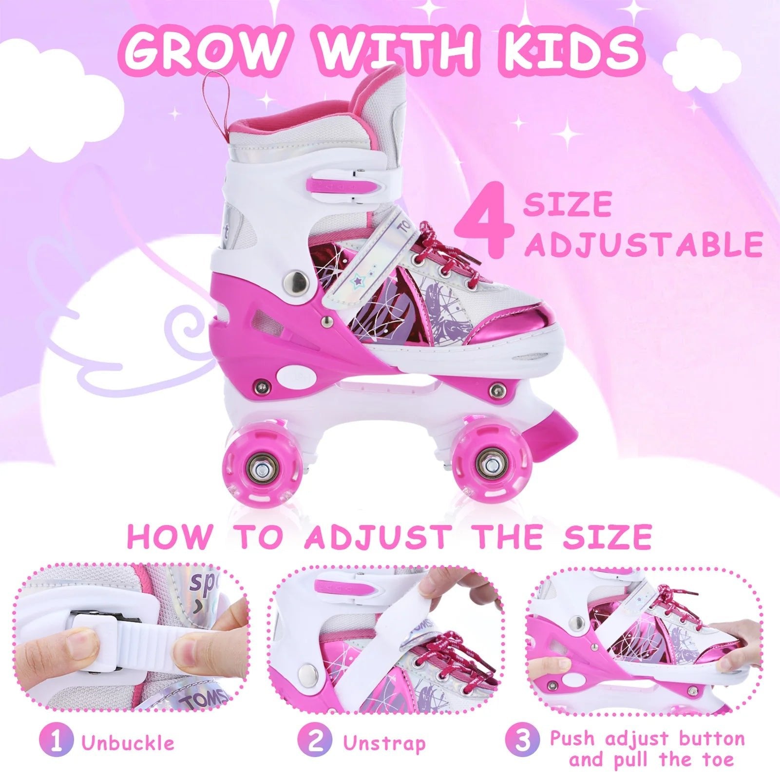 Adjustable Light-Up Roller Skates for Kids Girls and Boys Outdoor Fun