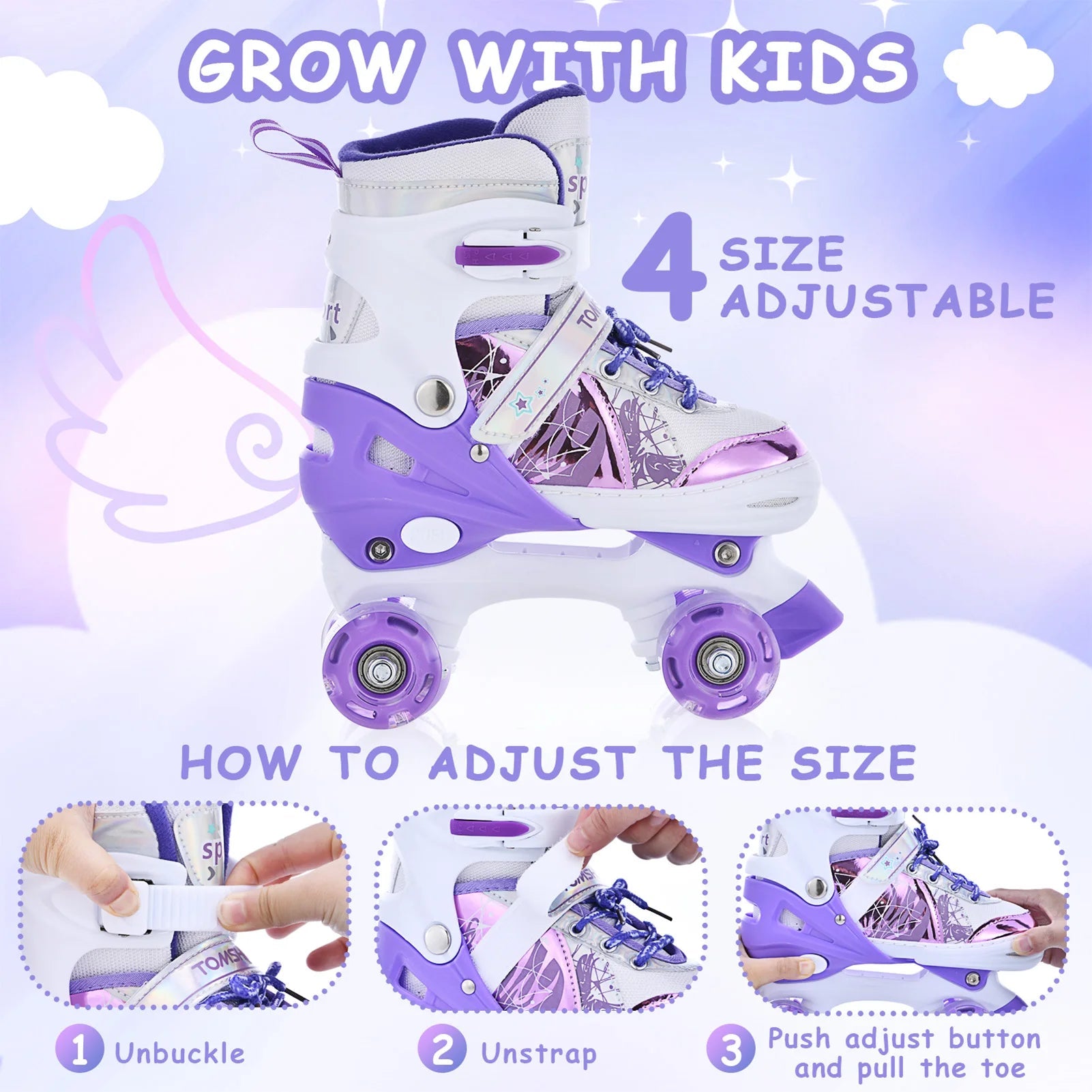 Adjustable Light-Up Roller Skates for Kids Girls and Boys Outdoor Fun