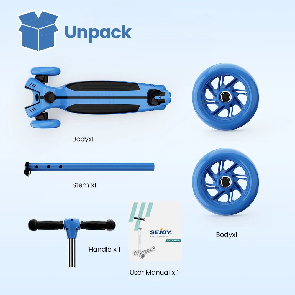 Sejoy Toddler Kick Scooter for Kids Childrens Foldable Seat Outside Bike Toy Scooter with Adjustable Height/Handlebars - silverfoxgoods