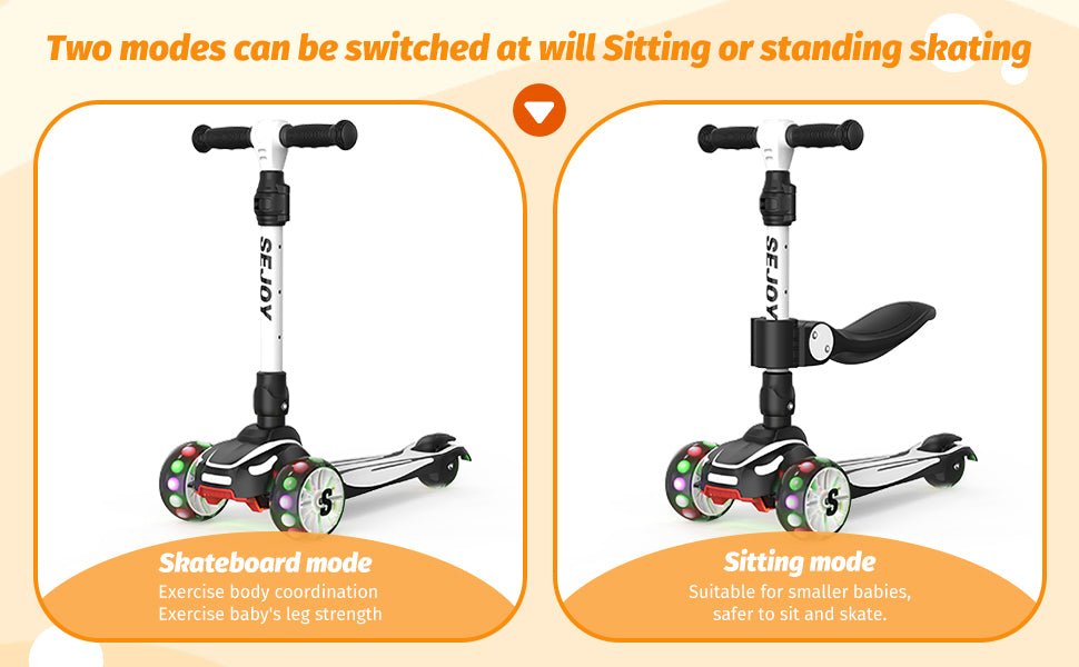 Sejoy Toddler Kick Scooter for Kids Childrens Foldable Seat Outside Bike Toy Scooter with Adjustable Height/Handlebars - silverfoxgoods