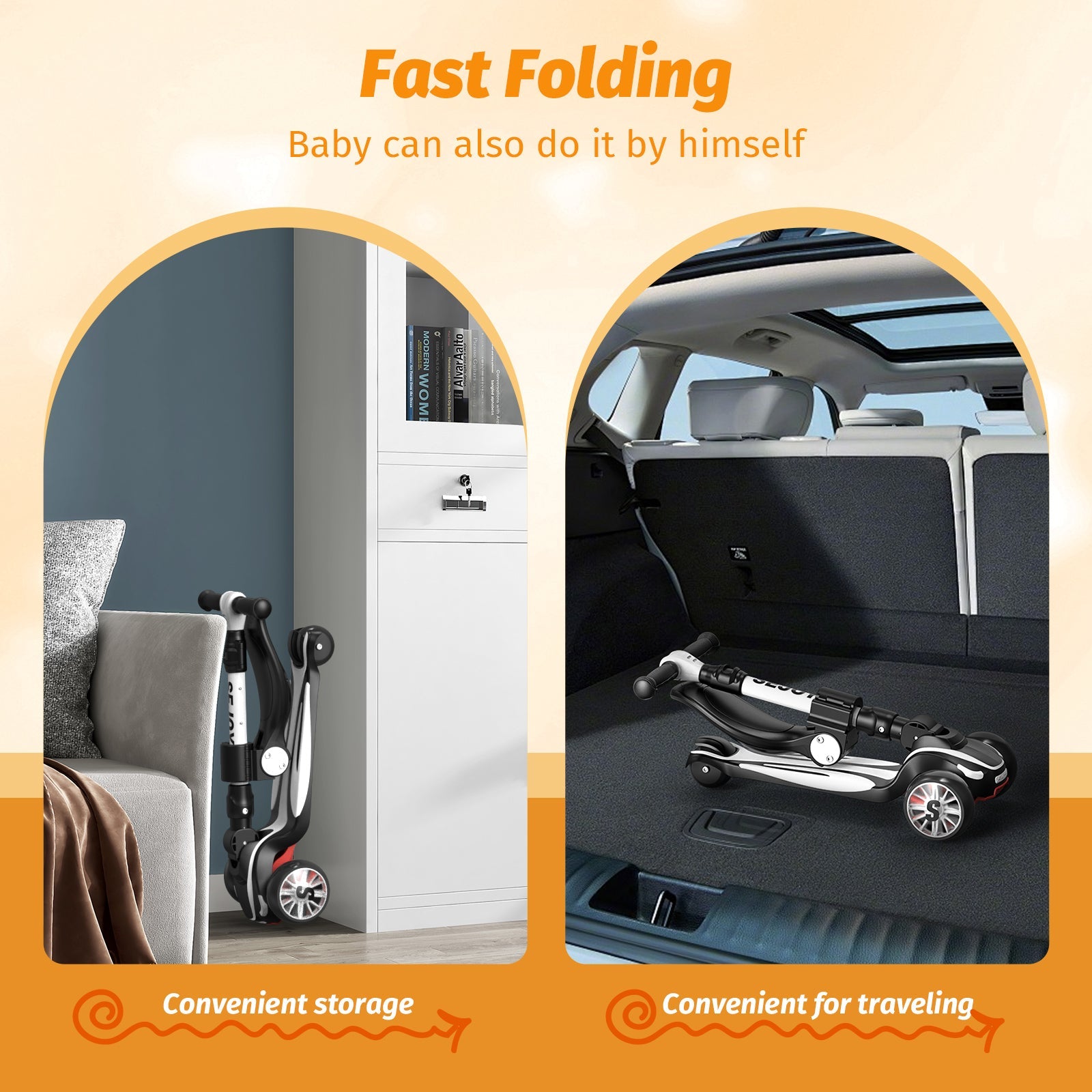 Sejoy Toddler Kick Scooter for Kids Childrens Foldable Seat Outside Bike Toy Scooter with Adjustable Height/Handlebars - silverfoxgoods