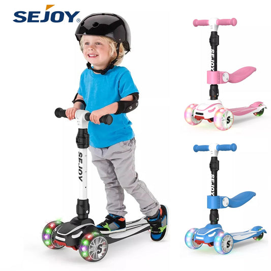 Sejoy Toddler Kick Scooter for Kids Childrens Foldable Seat Outside Bike Toy Scooter with Adjustable Height/Handlebars - silverfoxgoods