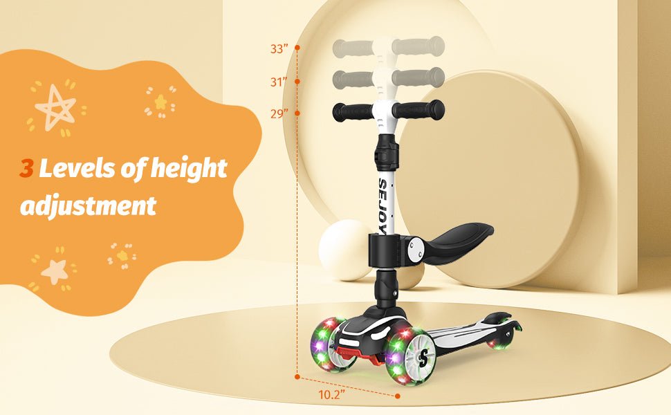 Sejoy Toddler Kick Scooter for Kids Childrens Foldable Seat Outside Bike Toy Scooter with Adjustable Height/Handlebars - silverfoxgoods