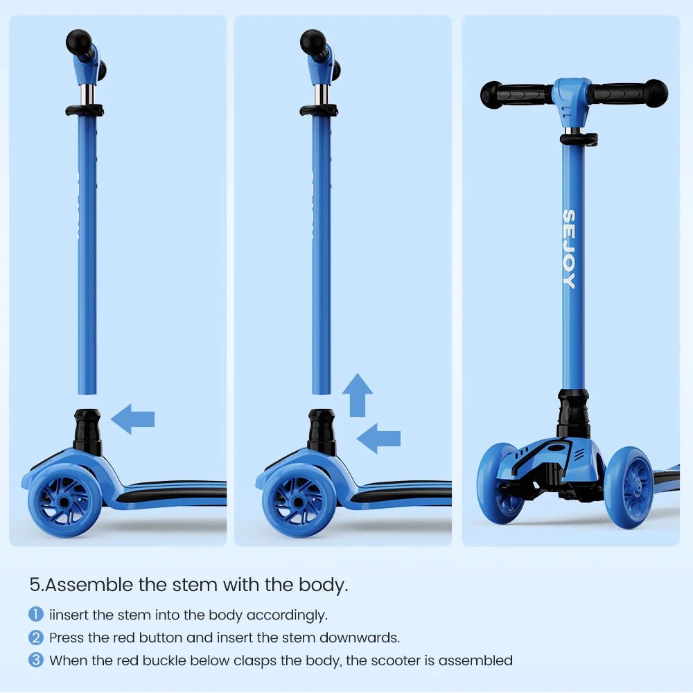 Sejoy Toddler Kick Scooter for Kids Childrens Foldable Seat Outside Bike Toy Scooter with Adjustable Height/Handlebars - silverfoxgoods