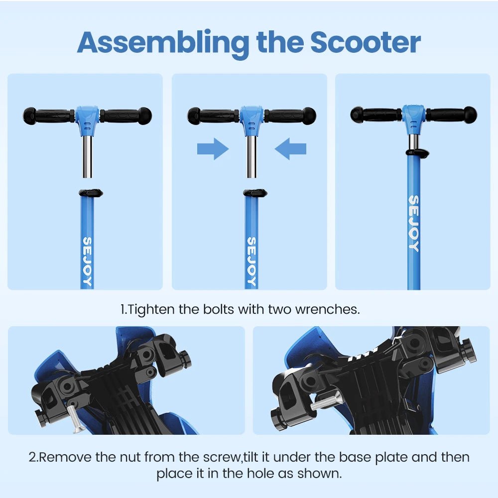 Sejoy Toddler Kick Scooter for Kids Childrens Foldable Seat Outside Bike Toy Scooter with Adjustable Height/Handlebars - silverfoxgoods