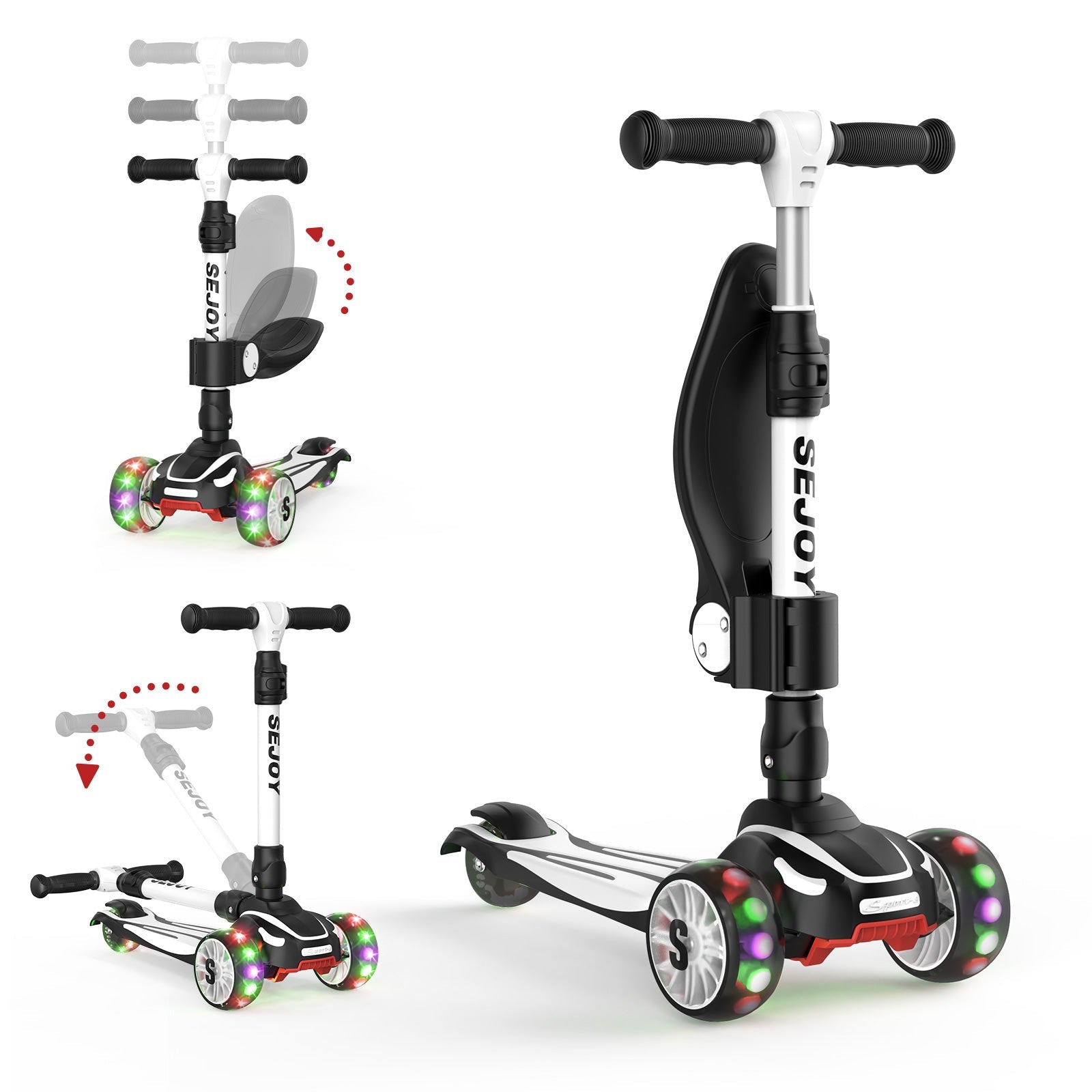 Sejoy Toddler Kick Scooter for Kids Childrens Foldable Seat Outside Bike Toy Scooter with Adjustable Height/Handlebars - silverfoxgoods