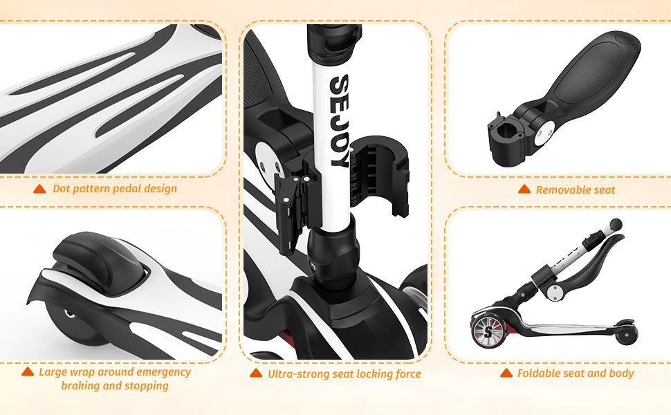 Sejoy Toddler Kick Scooter for Kids Childrens Foldable Seat Outside Bike Toy Scooter with Adjustable Height/Handlebars - silverfoxgoods