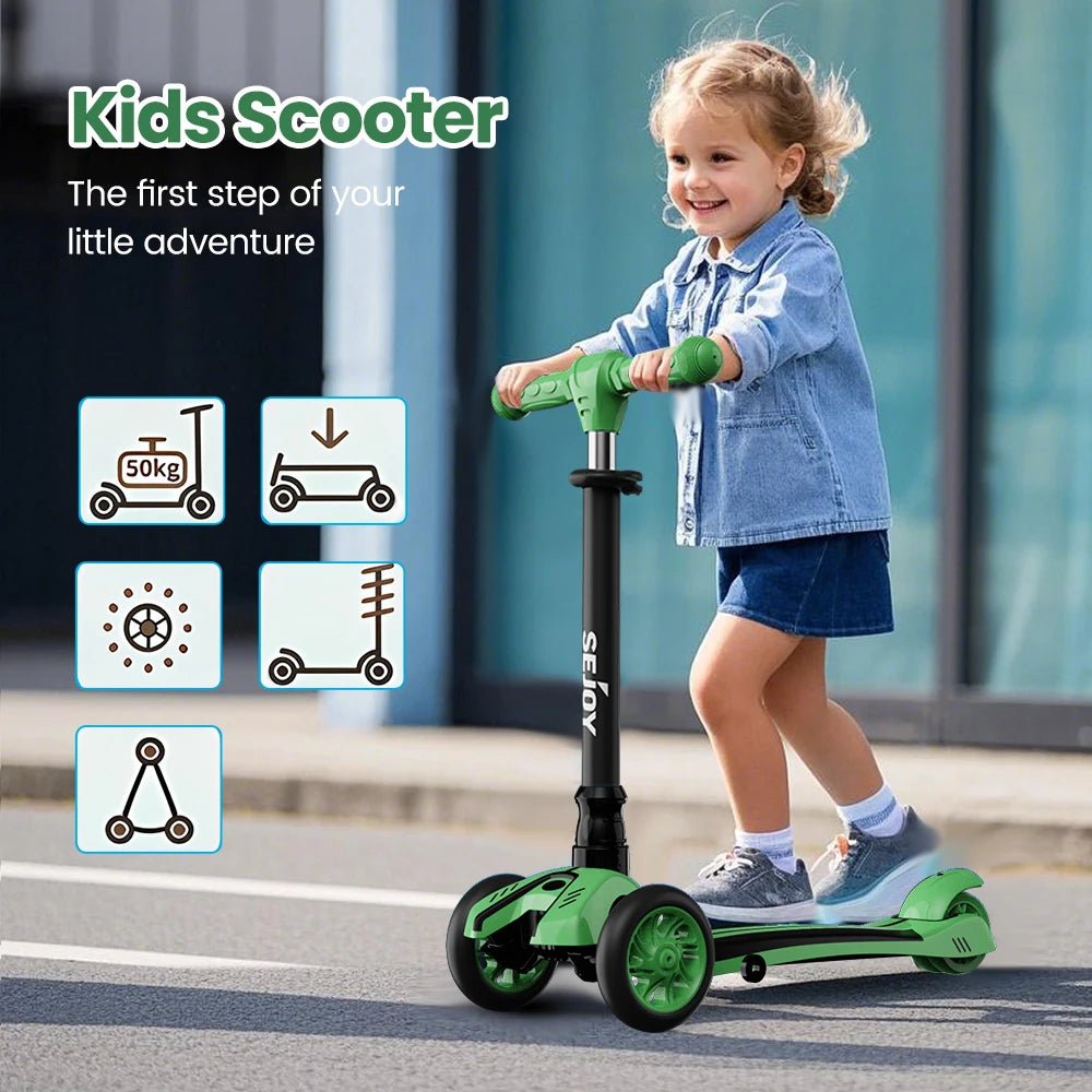 Sejoy Toddler Kick Scooter for Kids Childrens Foldable Seat Outside Bike Toy Scooter with Adjustable Height/Handlebars - silverfoxgoods