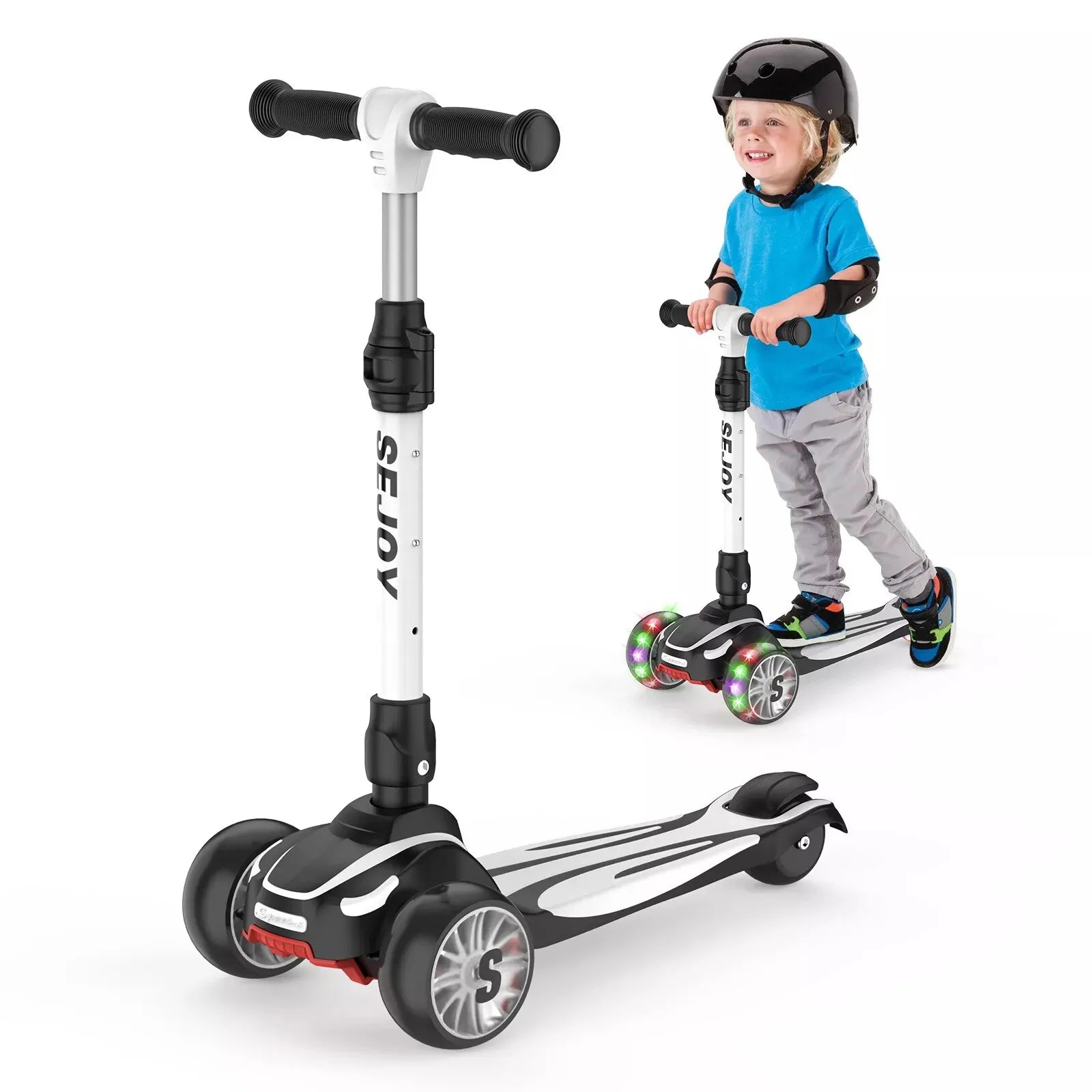Sejoy Toddler Kick Scooter for Kids Childrens Foldable Seat Outside Bike Toy Scooter with Adjustable Height/Handlebars - silverfoxgoods