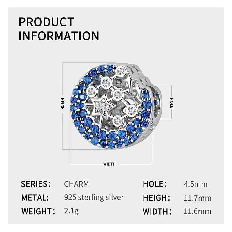 Shining Blue Moon Beads S925 Sterling Silver Zirconium Oxide Necklace Bracelet Diy Accessories - silverfoxgoods