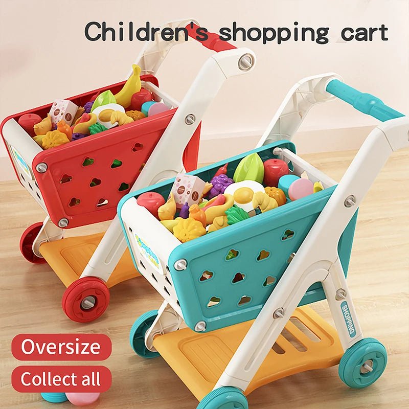 Baby Shopping Cart Toy Mini Supermarket Trolley with Music and Play Food for Kids